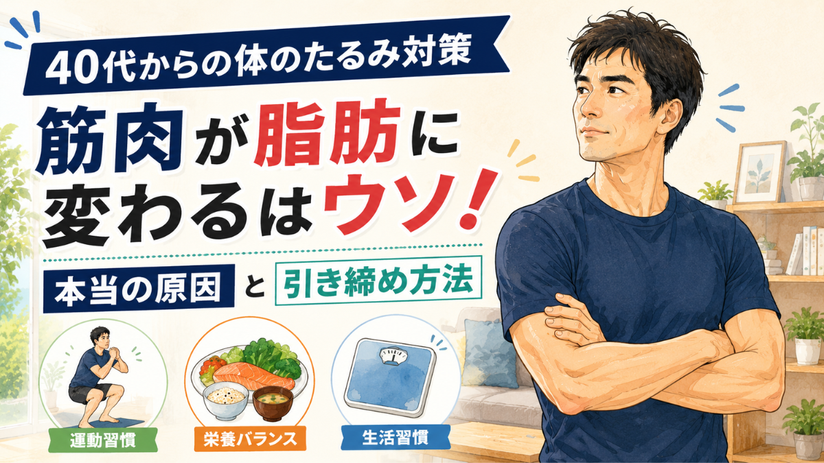 40代男性が体のたるみや筋肉と脂肪の変化について考えているイメージ