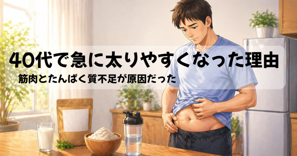 40代で太りやすくなった男性がお腹を気にするイラスト