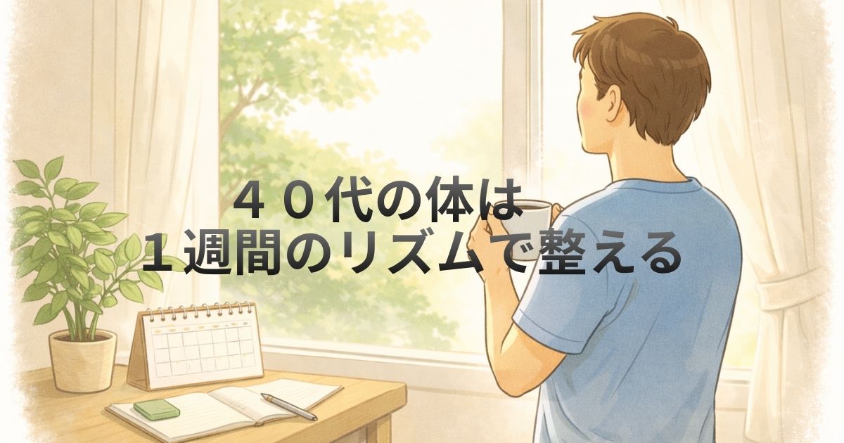 40代の男性が1週間の生活リズムを整える様子をイメージしたイラスト