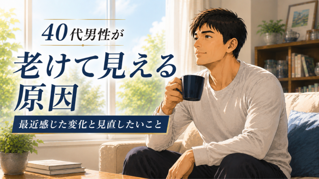 生活習慣を見直しながら前向きに過ごす40代男性のイラスト