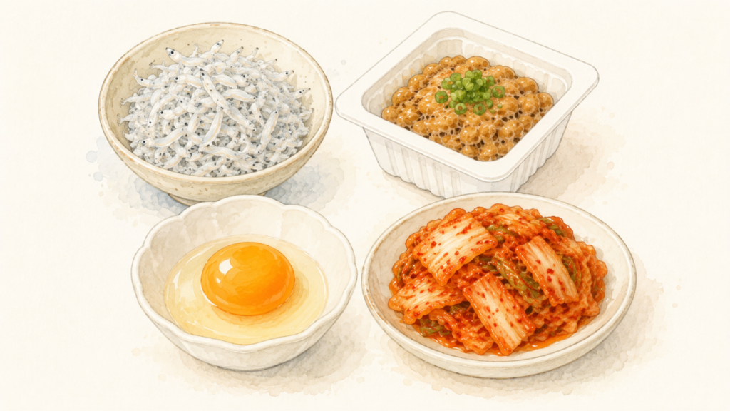しらす・納豆・卵・キムチの4つの食材